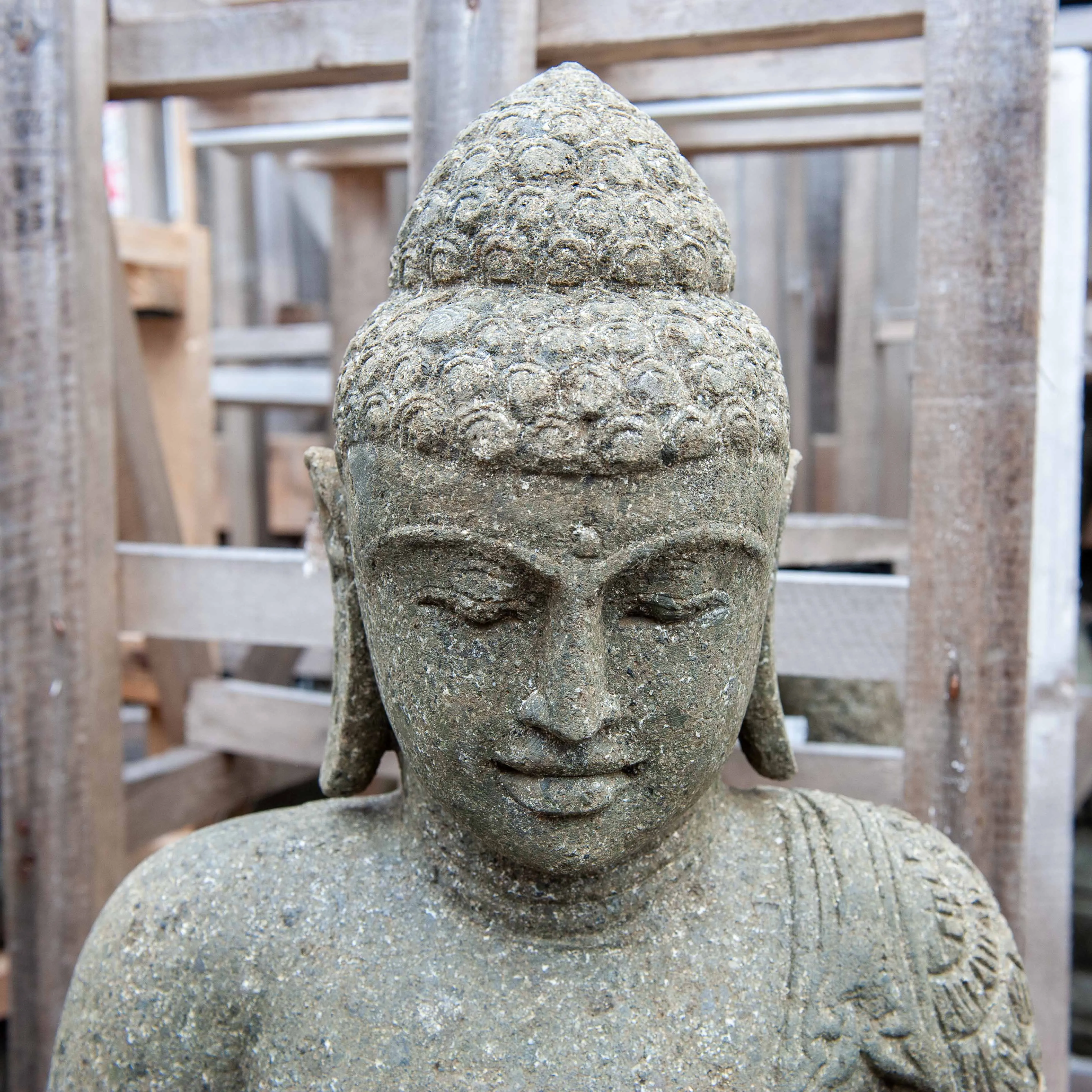Balinese Hand-carved Stone Meditating Buddha - Medium Detail
