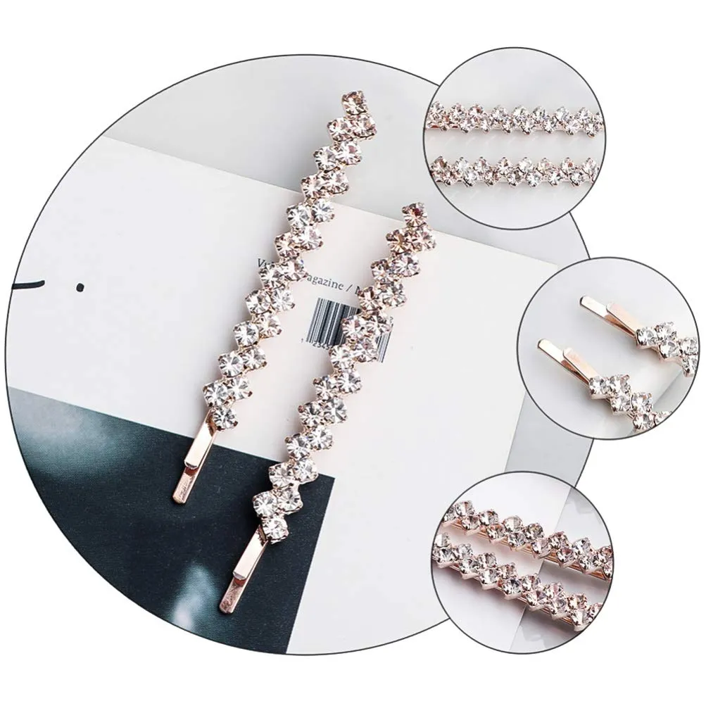 Beaupretty 2 Pairs Crystal Rhinestone Hair Clips, Decorative Hairpins for Bangs, Bridal Hair Accessories for Women Girls