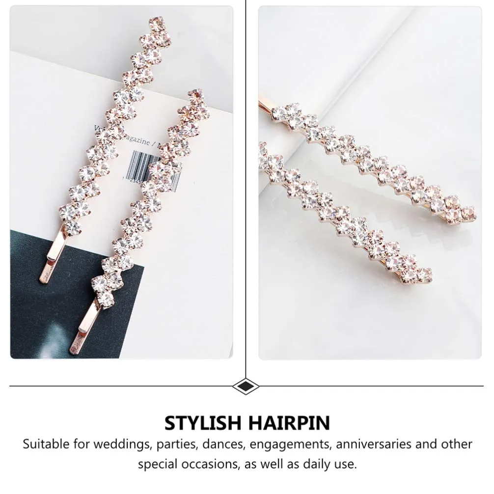 Beaupretty 2 Pairs Crystal Rhinestone Hair Clips, Decorative Hairpins for Bangs, Bridal Hair Accessories for Women Girls