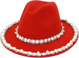 Big Pearl Fedora Hat Monochrome Ladies Fedora Hat Stage Party Photography Jazz Hat 7 56-58cm