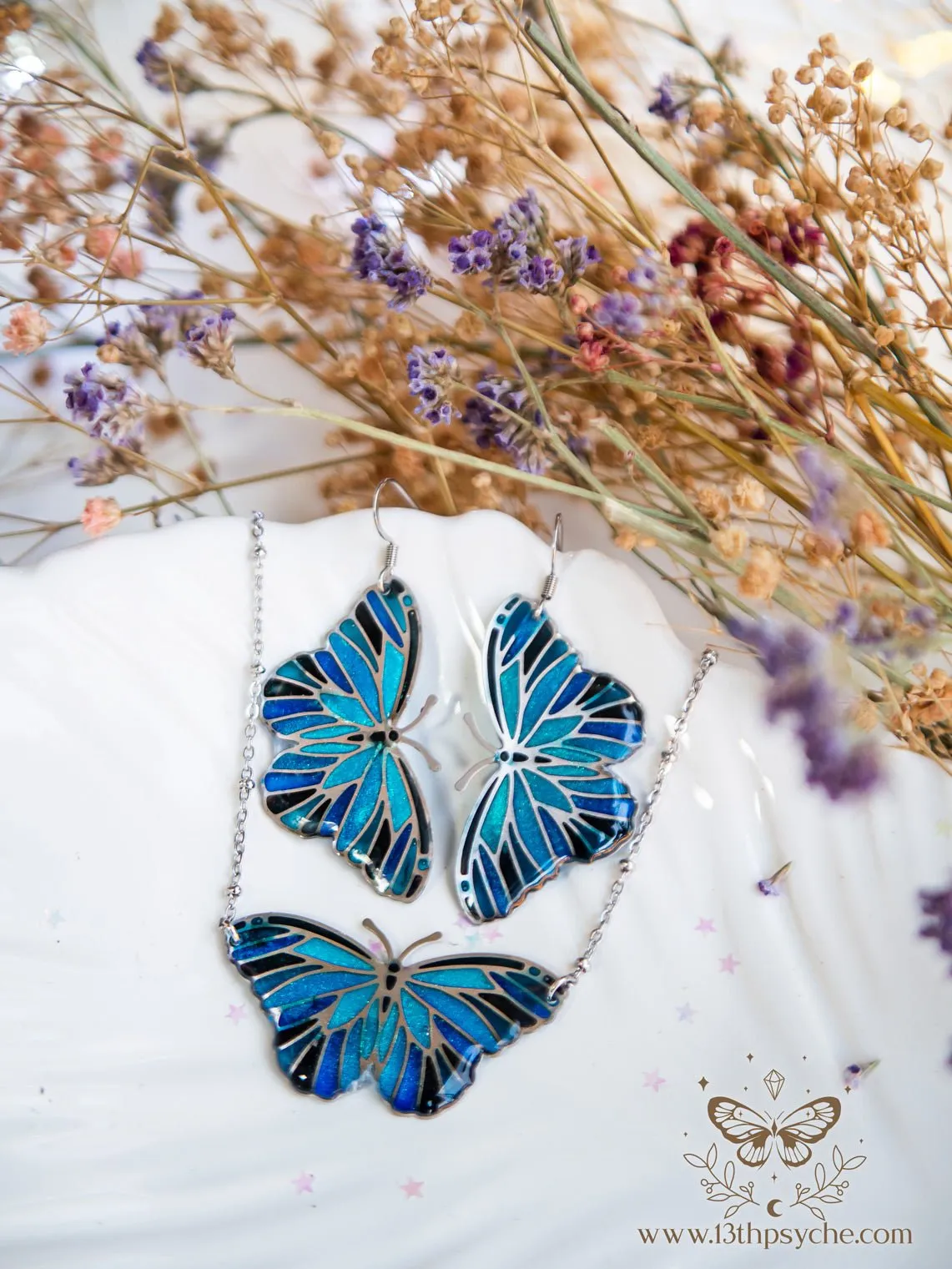 Blue butterfly choker necklace, Stained glass inspired