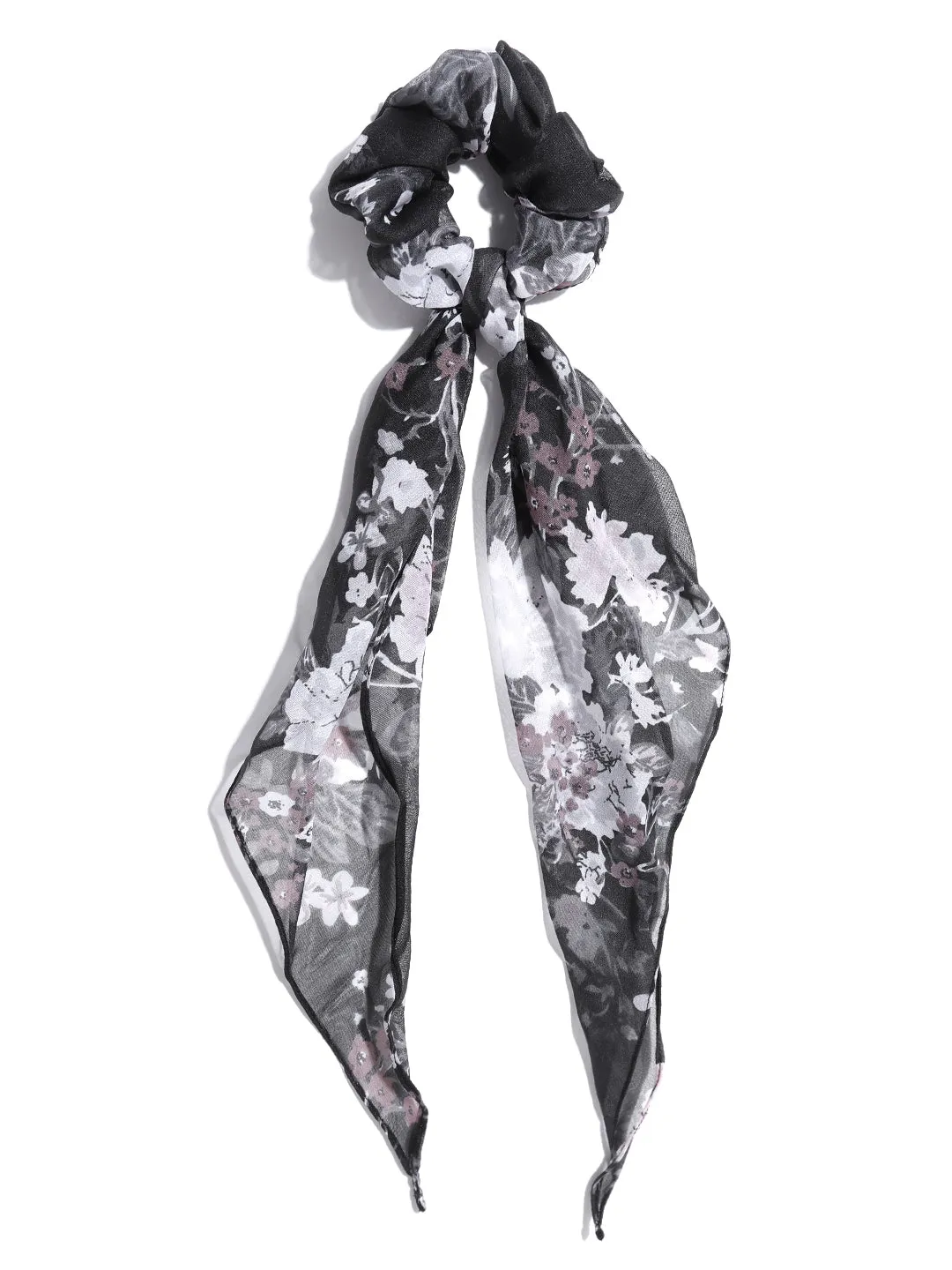 Blueberry black colour floral printed scrunchie