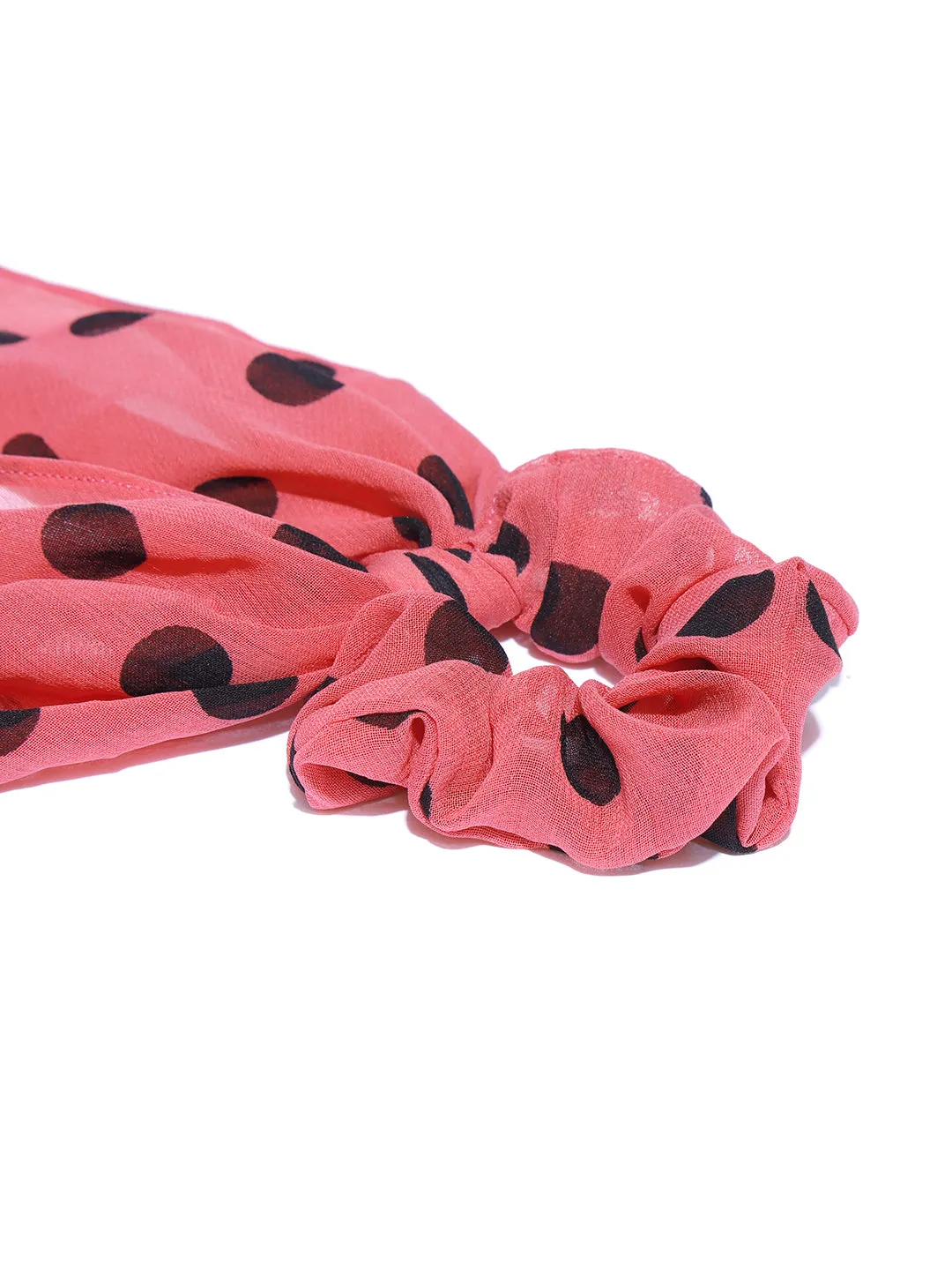 Blueberry black doted pink ruffle scrunchie