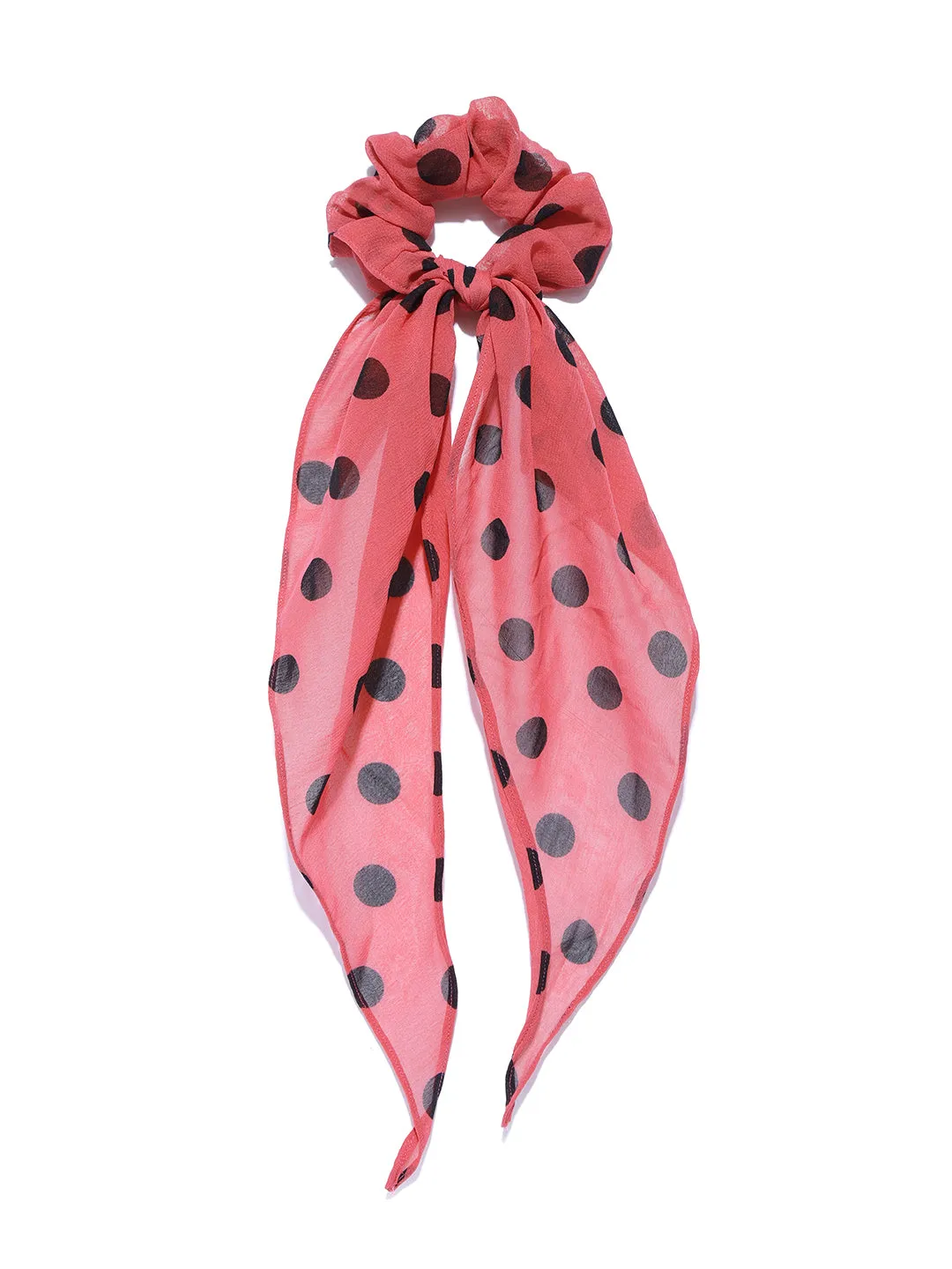 Blueberry black doted pink ruffle scrunchie