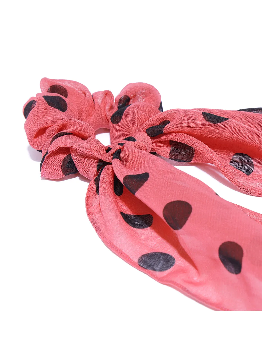 Blueberry black doted pink ruffle scrunchie