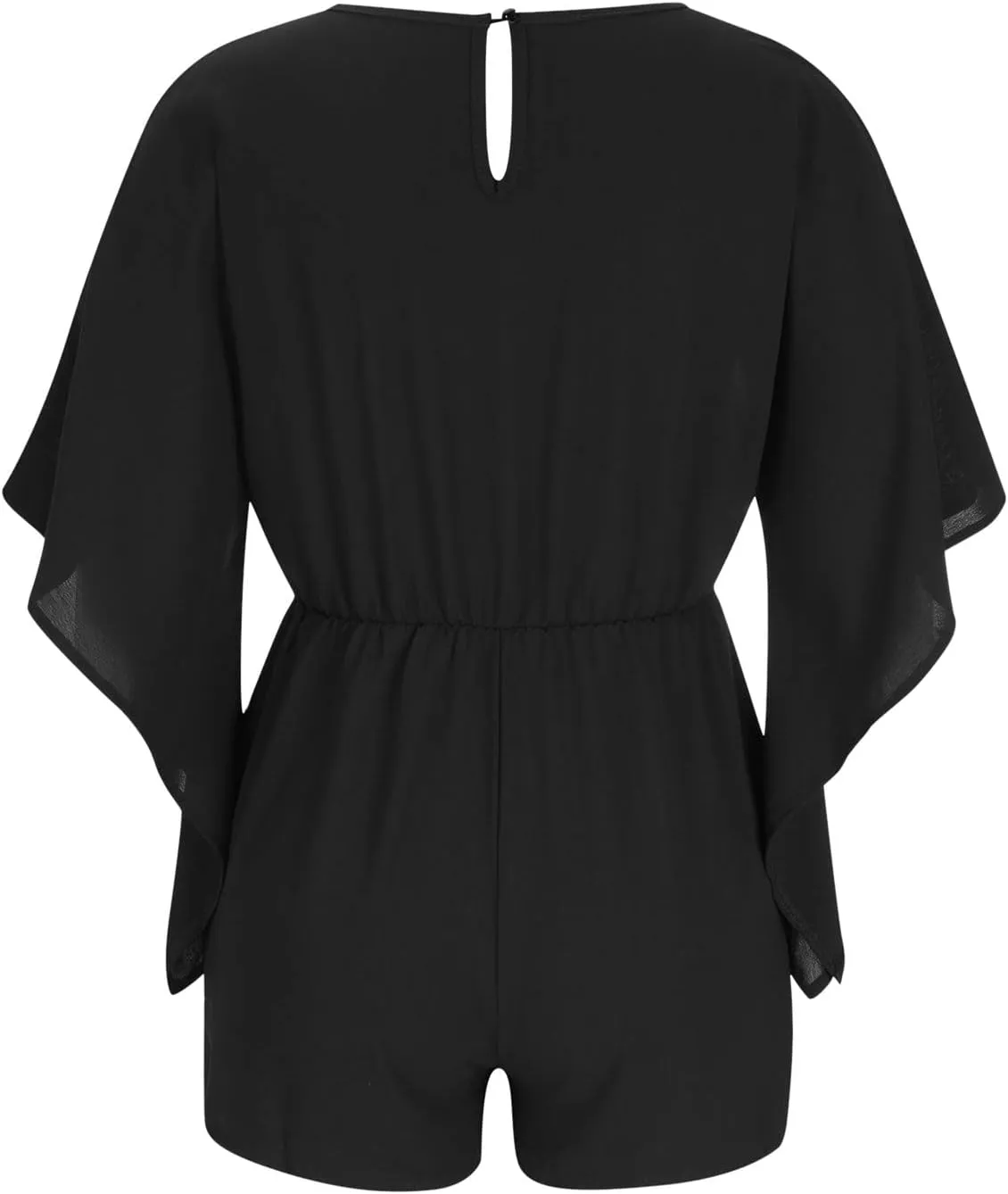 Boho V Neck Romper for Women Summer Batwing Sleeve Chiffon Flowy Shorts Jumpsuits Drawstring Waist Solid Casual Playsuits