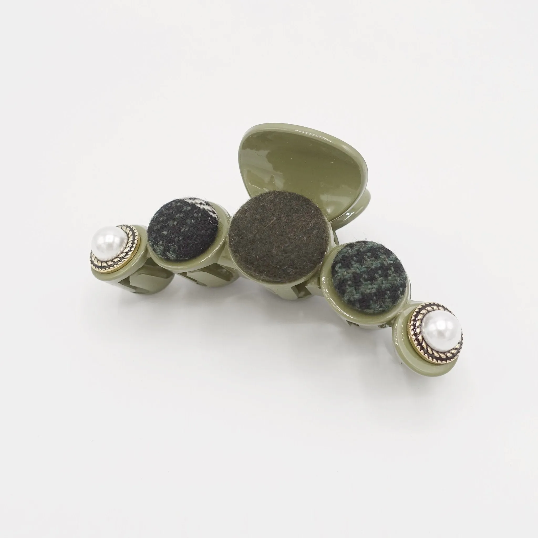 button hair claw woolen fabric pearl button embellished hair clamp updo hair accessory for women