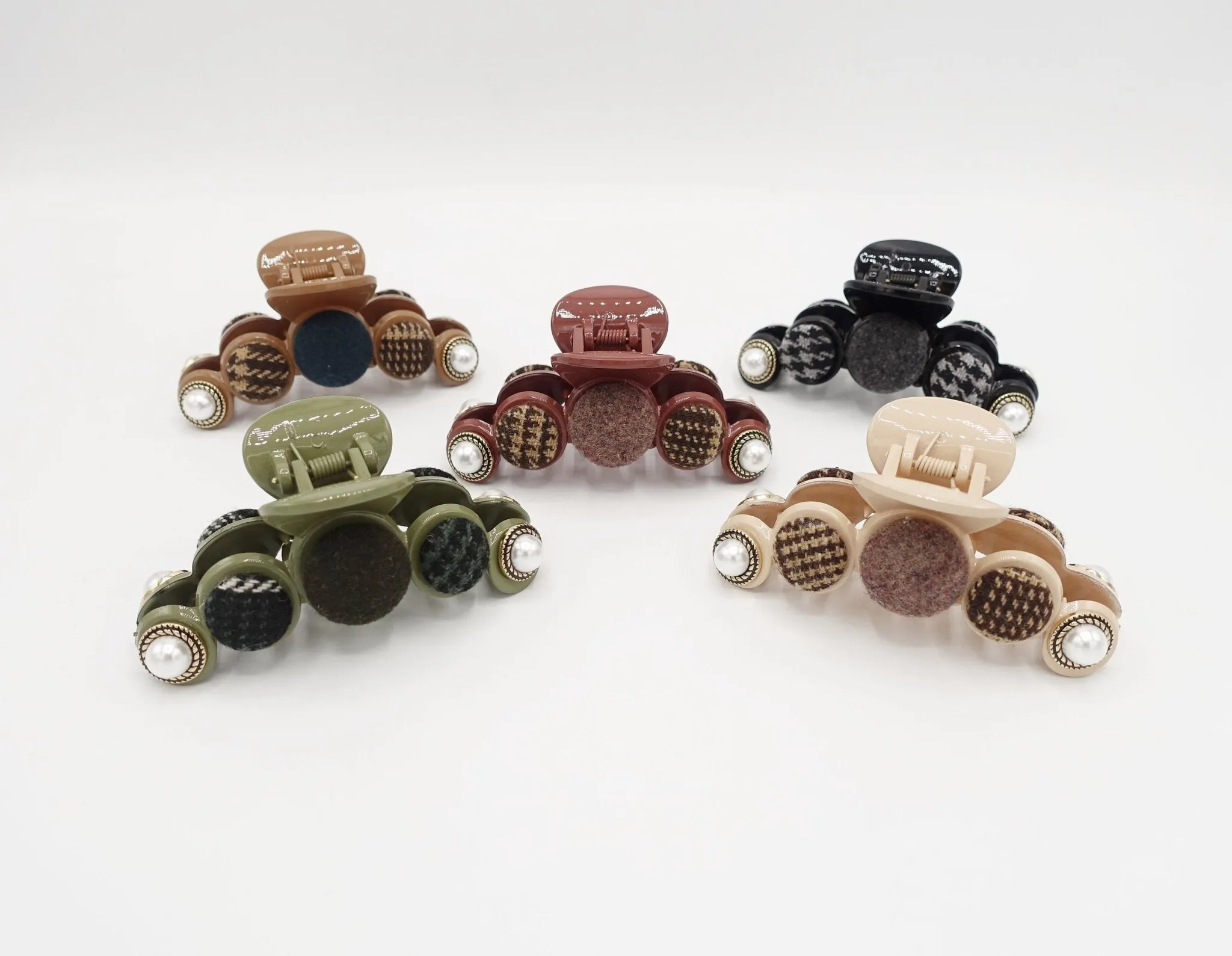 button hair claw woolen fabric pearl button embellished hair clamp updo hair accessory for women