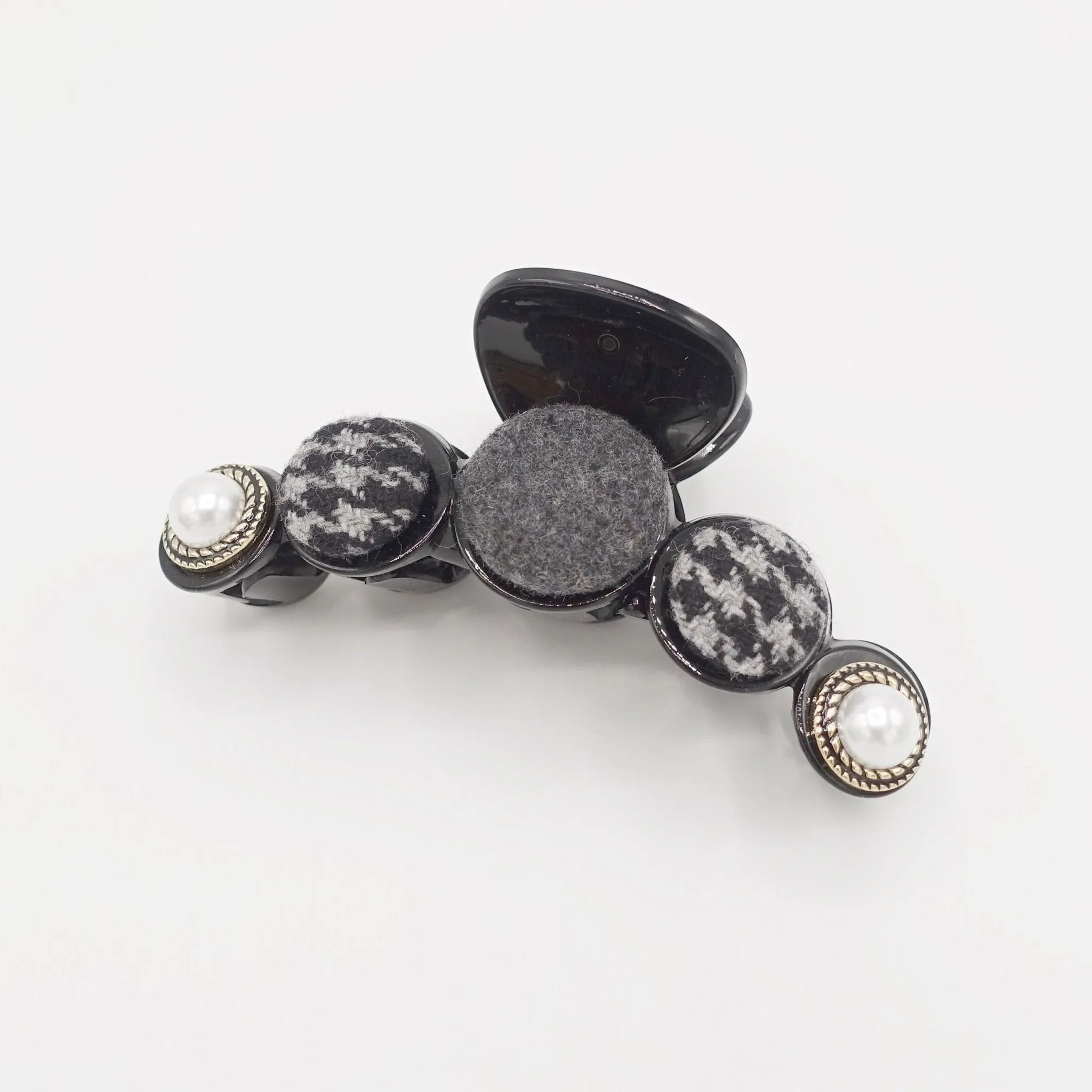 button hair claw woolen fabric pearl button embellished hair clamp updo hair accessory for women