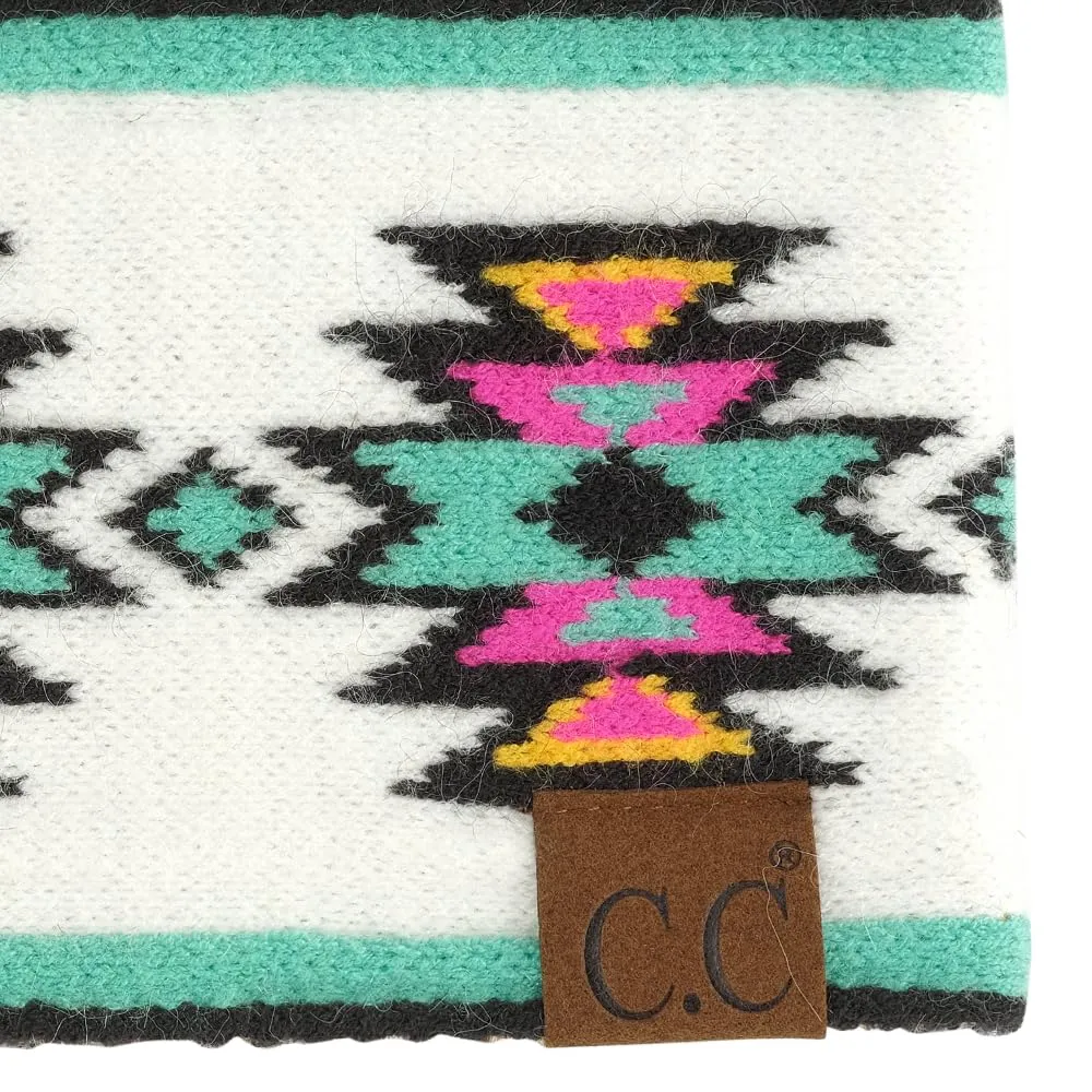C.C Southwest Pattern Headwrap For Women Unisex - Stretchable Soft Warm Knit Winter Headband Ear warmer Ear muffs (Ivory)