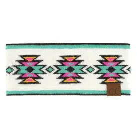 C.C Southwest Pattern Headwrap For Women Unisex - Stretchable Soft Warm Knit Winter Headband Ear warmer Ear muffs (Ivory)
