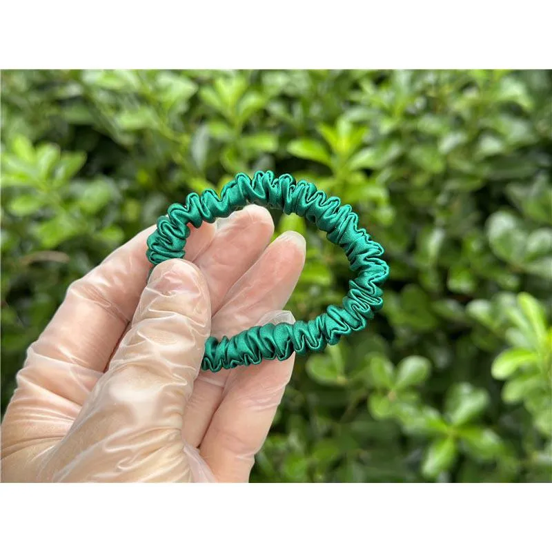 Christmas green silk scrunchies mini
