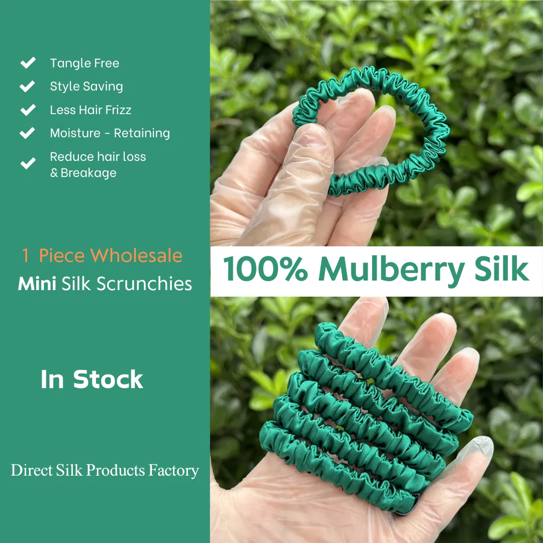 Christmas green silk scrunchies mini