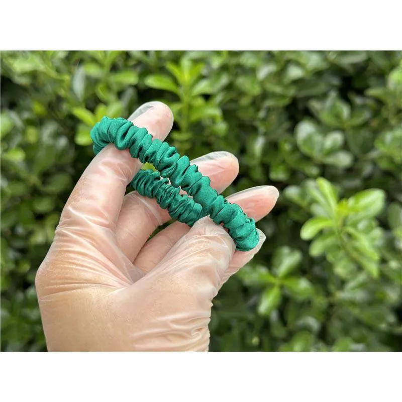 Christmas green silk scrunchies mini