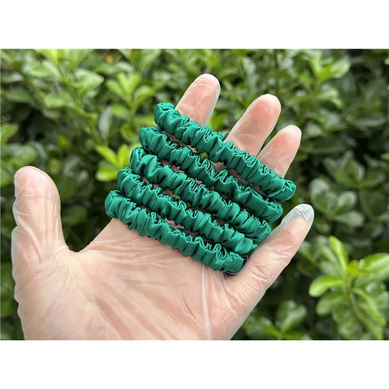 Christmas green silk scrunchies mini