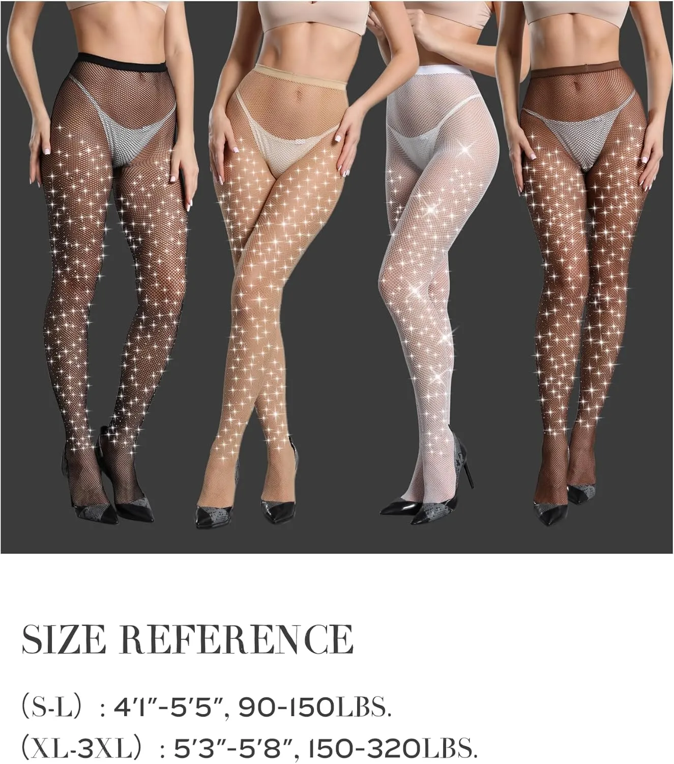 CHRLEISURE Women's Sparkle Rhinestone Fishnets, Sexy Sparkly Glitter Party Concert Outfit Fishnet Stockings