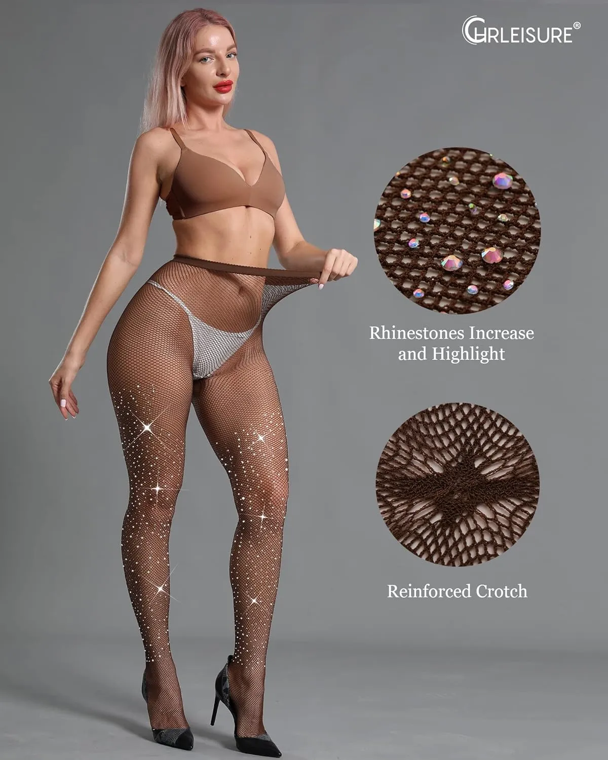CHRLEISURE Women's Sparkle Rhinestone Fishnets, Sexy Sparkly Glitter Party Concert Outfit Fishnet Stockings