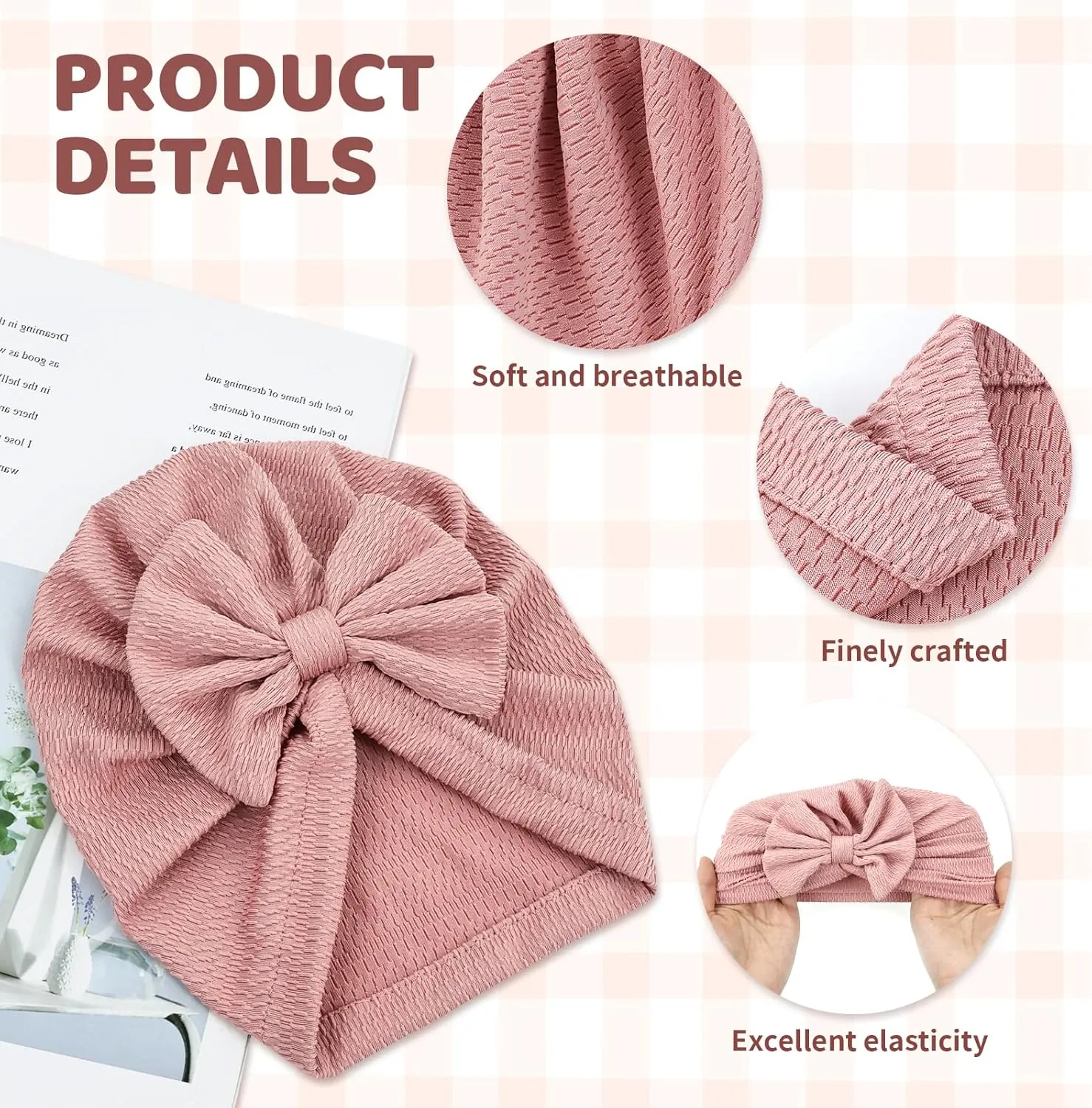 Cinaci 6 Pack Soft Turban Hats with Bow Donut Nursery Hospital Caps Beanies Bonnets for Baby Girls Newborns Infants Toddlers