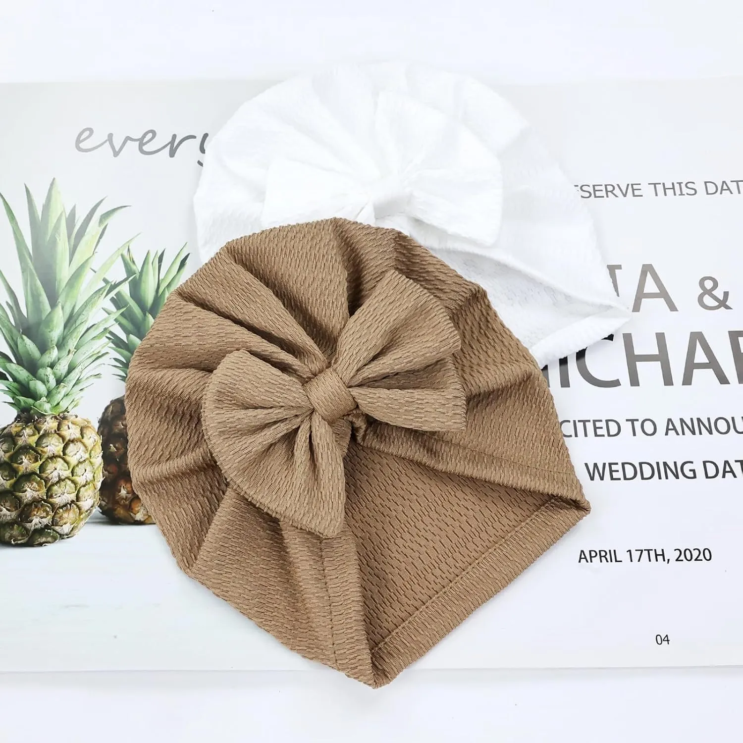 Cinaci 6 Pack Soft Turban Hats with Bow Donut Nursery Hospital Caps Beanies Bonnets for Baby Girls Newborns Infants Toddlers