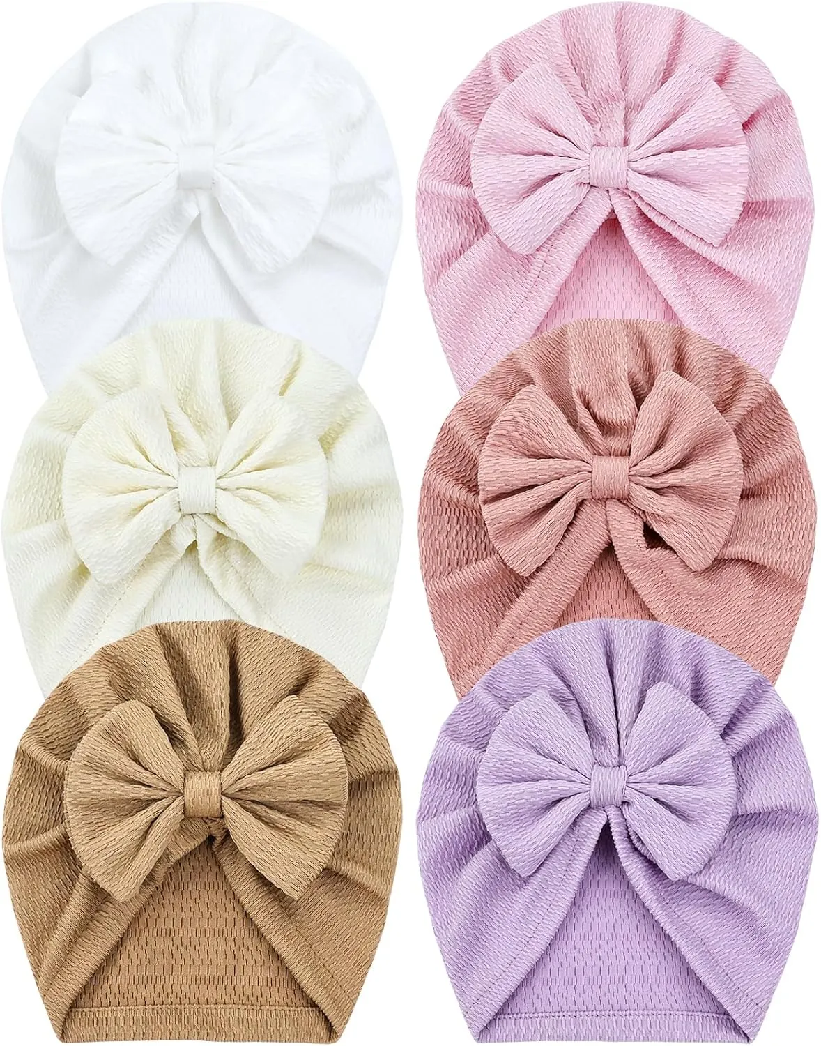 Cinaci 6 Pack Soft Turban Hats with Bow Donut Nursery Hospital Caps Beanies Bonnets for Baby Girls Newborns Infants Toddlers