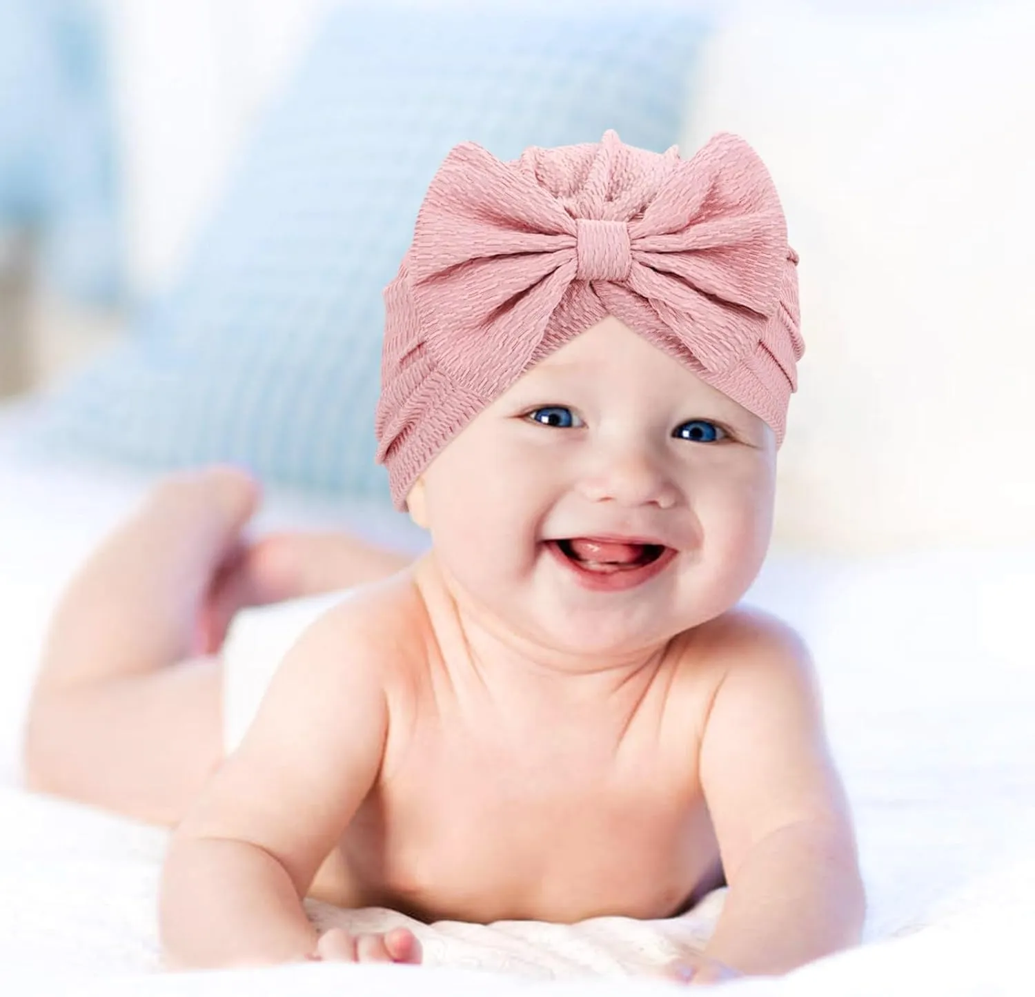 Cinaci 6 Pack Soft Turban Hats with Bow Donut Nursery Hospital Caps Beanies Bonnets for Baby Girls Newborns Infants Toddlers