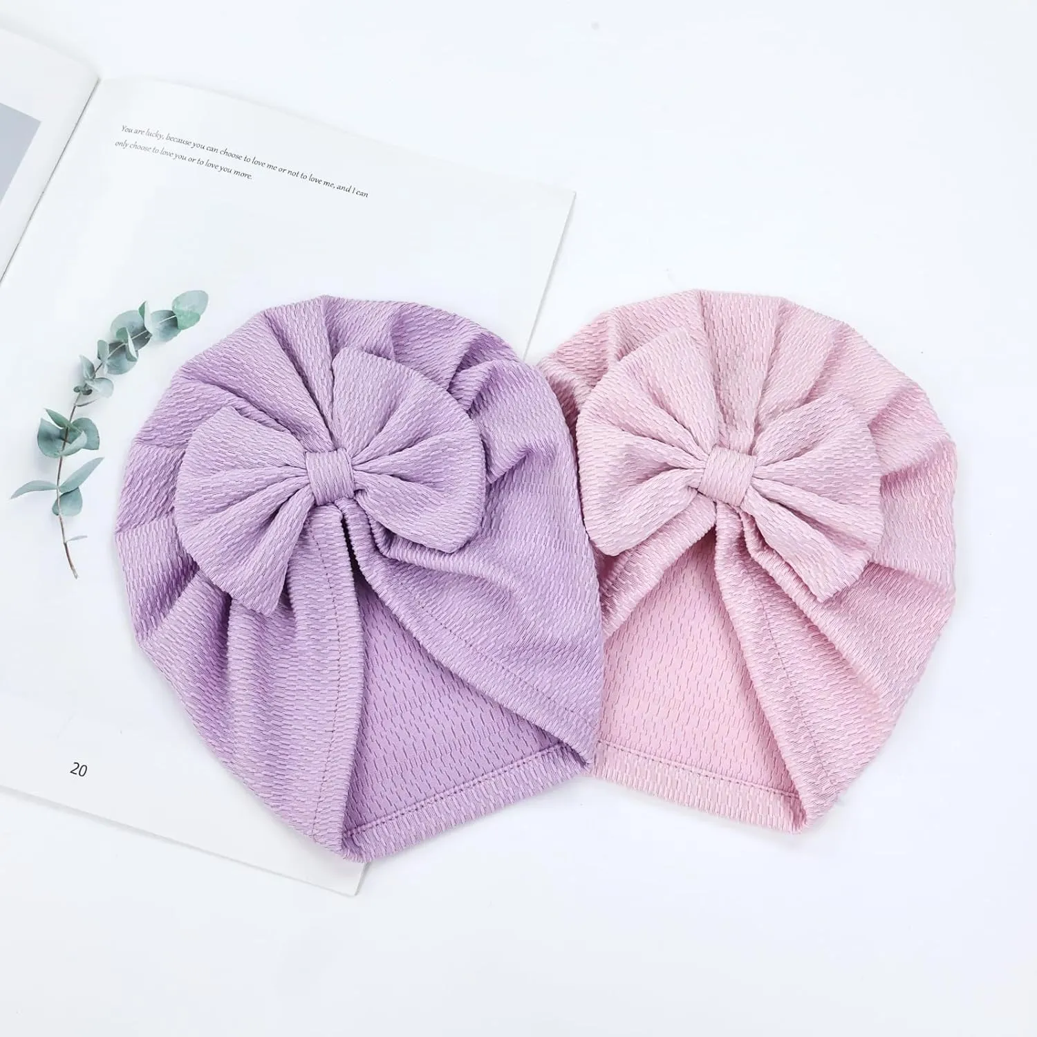 Cinaci 6 Pack Soft Turban Hats with Bow Donut Nursery Hospital Caps Beanies Bonnets for Baby Girls Newborns Infants Toddlers