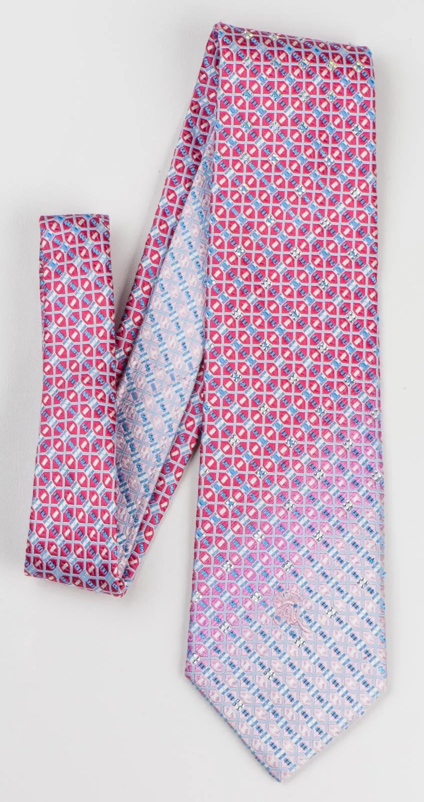 Countess Mara Silk Necktie Interlocking Trellis Blue Sparkles & Rhinestones