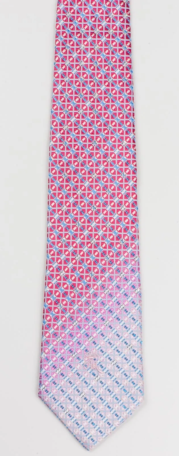Countess Mara Silk Necktie Interlocking Trellis Blue Sparkles & Rhinestones