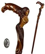 Crying Mermaid Artisan Intricate Detail Hand-Carved Cane