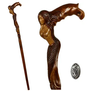 Crying Mermaid Artisan Intricate Detail Hand-Carved Cane