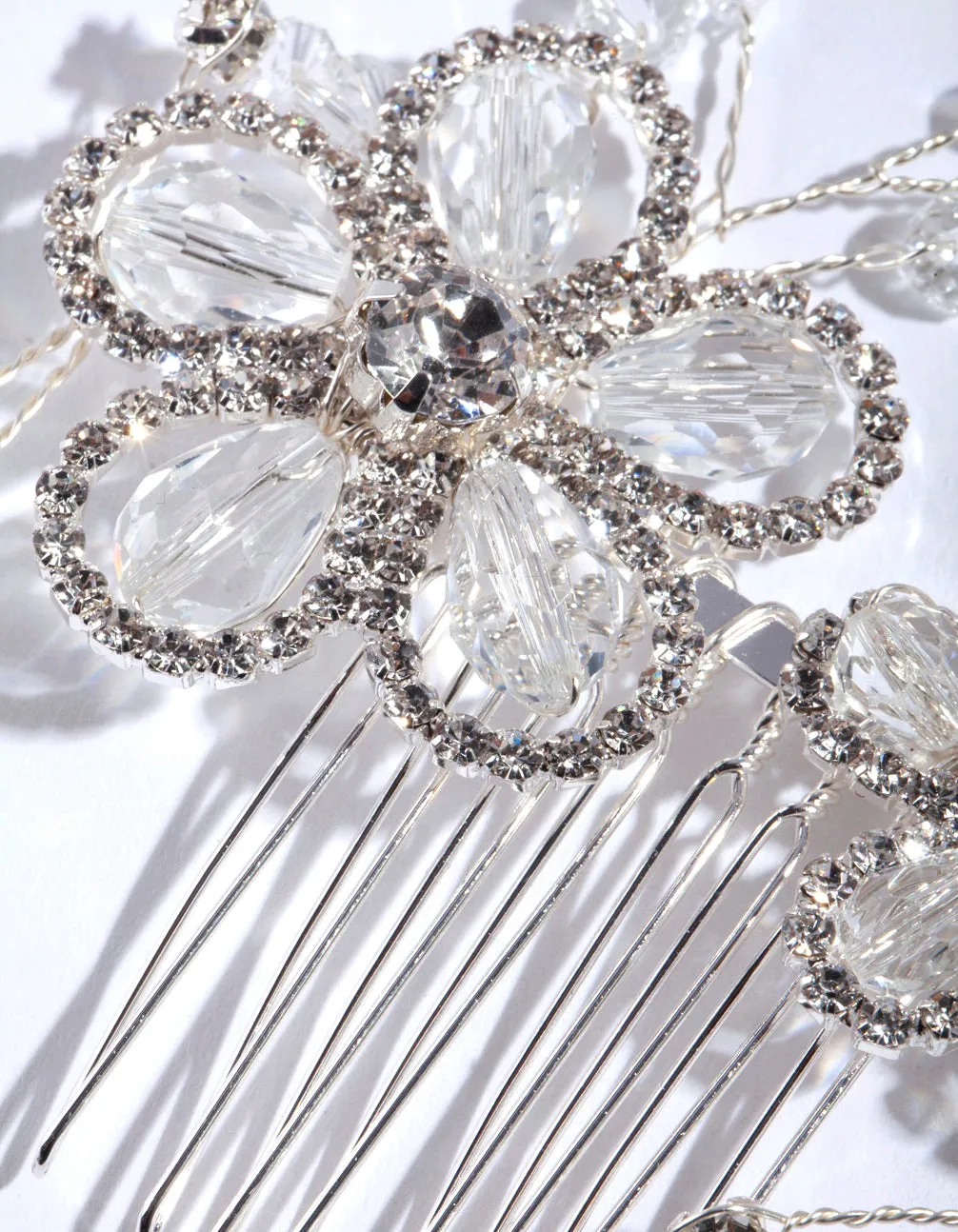 Crystal Silver Flower Spray Comb