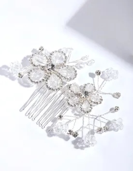Crystal Silver Flower Spray Comb