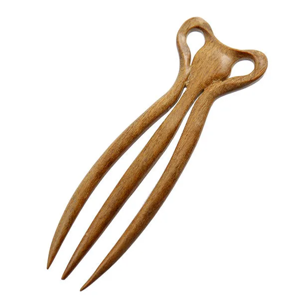 CrystalMood Handmade Carved 3-Prong Wood Hair Stick Fork Vase