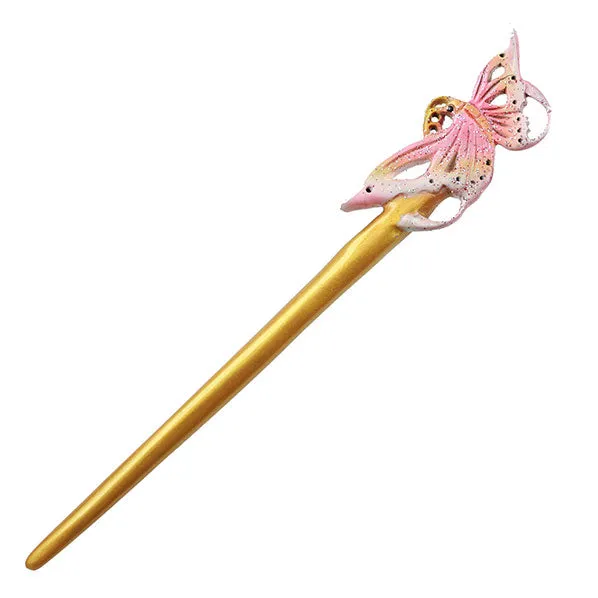 CrystalMood Handmade Carved Boxwood Hair Stick Butterfly Lacquered