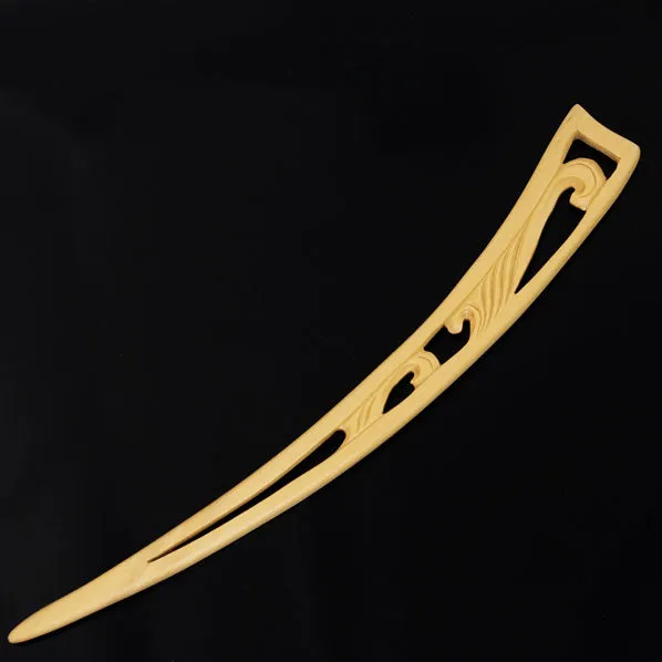 CrystalMood Handmade Carved Wood Curved Hair Stick