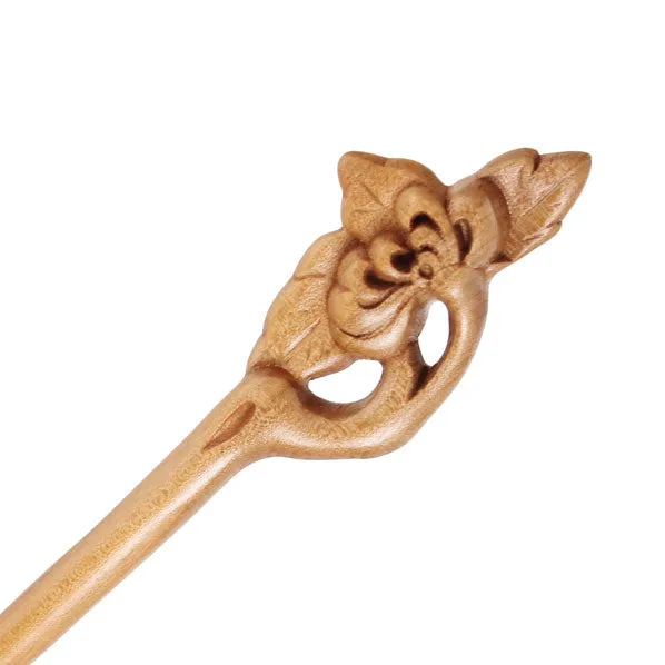 CrystalMood Handmade Carved Wood Hair Stick Chrysanthemum