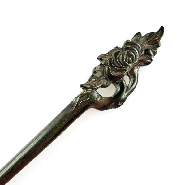 CrystalMood Handmade Carved Wood Hair Stick Chrysanthemum
