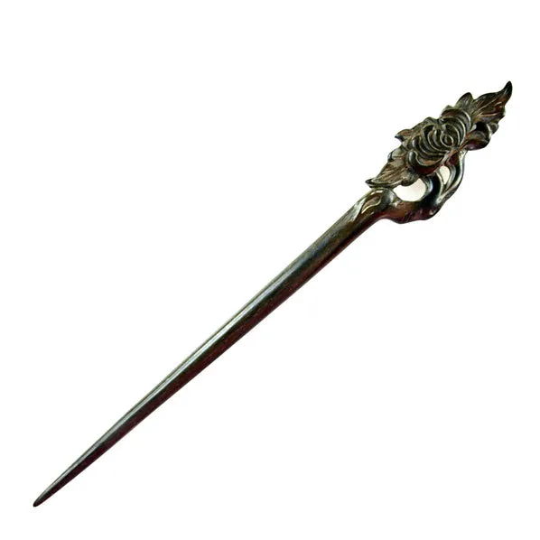 CrystalMood Handmade Carved Wood Hair Stick Chrysanthemum