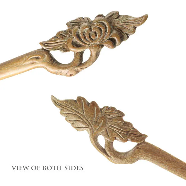 CrystalMood Handmade Carved Wood Hair Stick Chrysanthemum