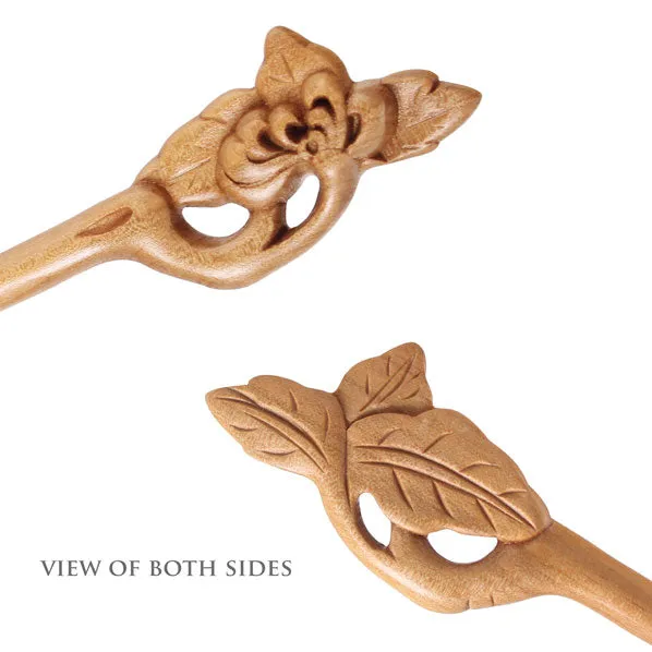 CrystalMood Handmade Carved Wood Hair Stick Chrysanthemum