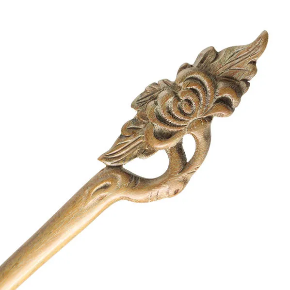 CrystalMood Handmade Carved Wood Hair Stick Chrysanthemum