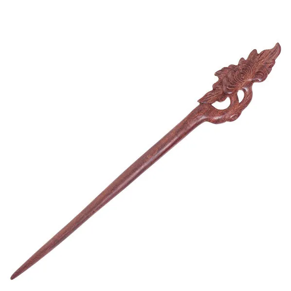 CrystalMood Handmade Carved Wood Hair Stick Chrysanthemum