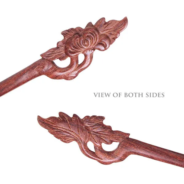 CrystalMood Handmade Carved Wood Hair Stick Chrysanthemum