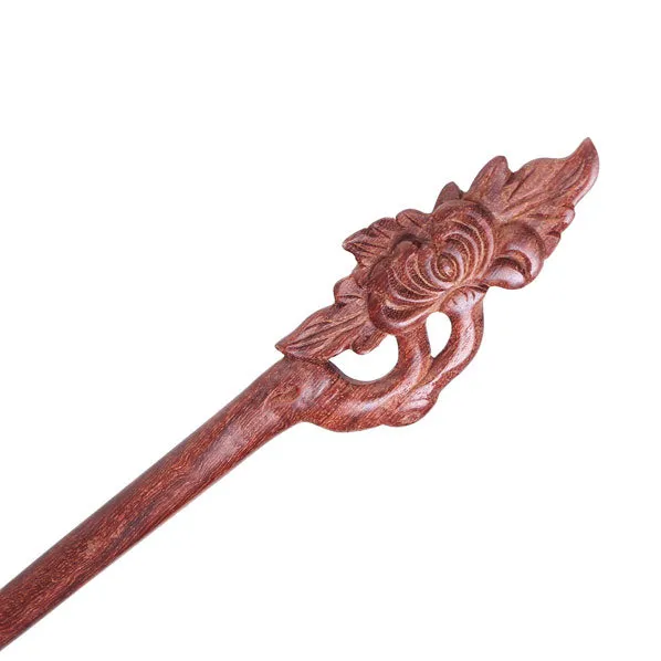 CrystalMood Handmade Carved Wood Hair Stick Chrysanthemum