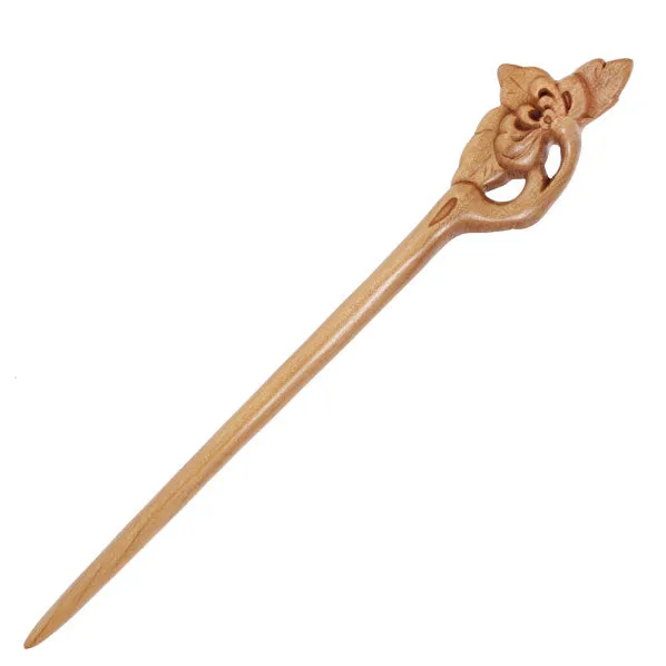 CrystalMood Handmade Carved Wood Hair Stick Chrysanthemum