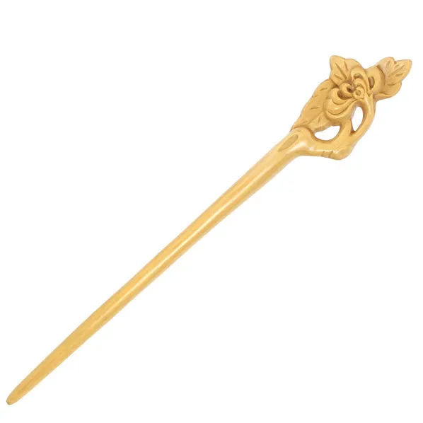 CrystalMood Handmade Carved Wood Hair Stick Chrysanthemum