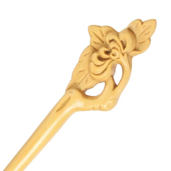 CrystalMood Handmade Carved Wood Hair Stick Chrysanthemum