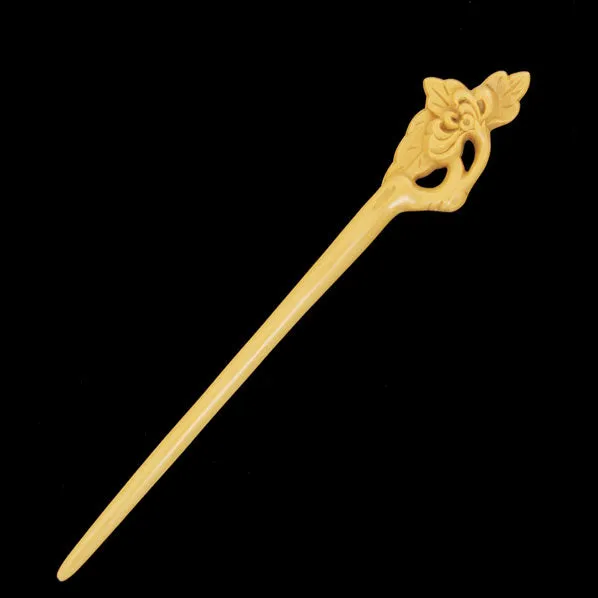 CrystalMood Handmade Carved Wood Hair Stick Chrysanthemum
