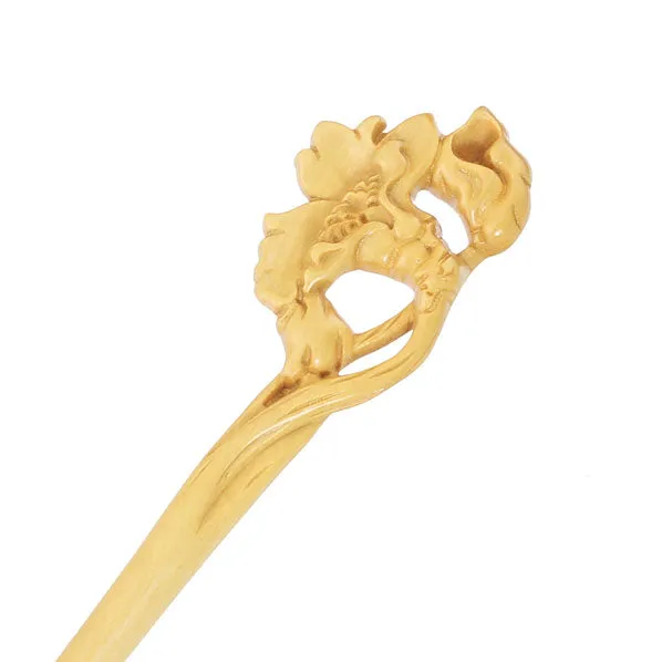 CrystalMood Handmade Carved Wood Hair Stick Cotton-rose