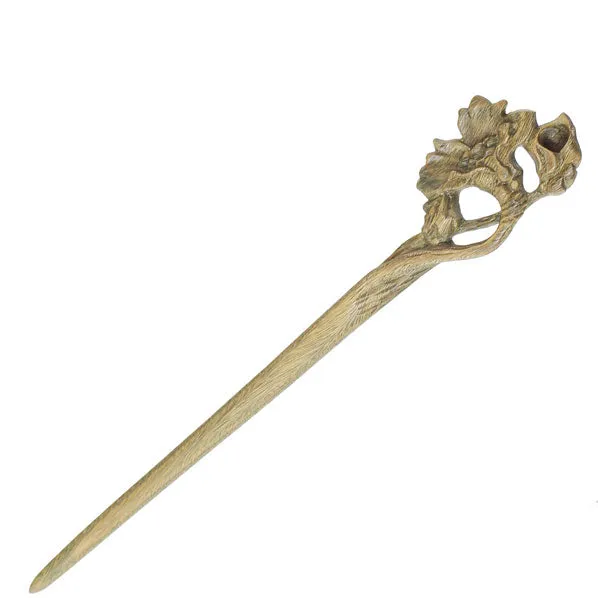 CrystalMood Handmade Carved Wood Hair Stick Cotton-rose